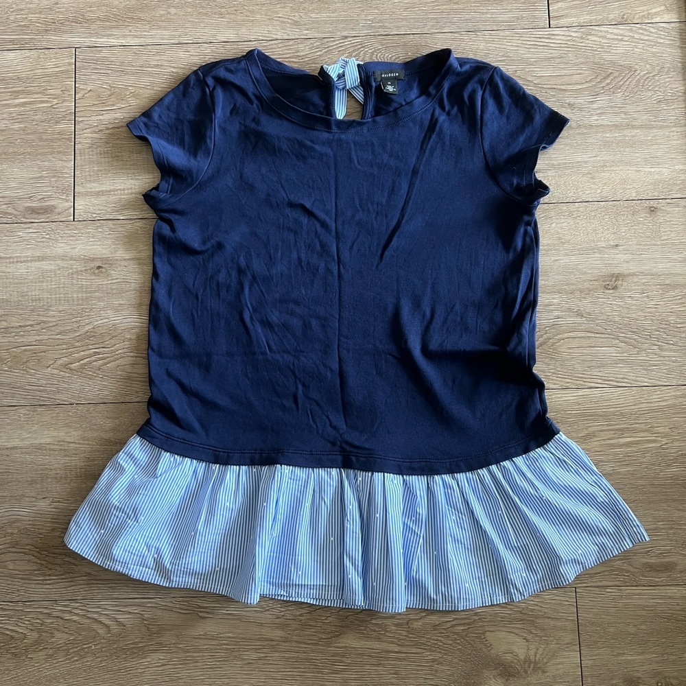 Halogen Top Navy and White Patterned Peplum